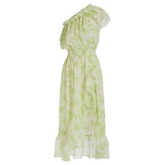 MISA LOS ANGELES Rumi One Shoulder Midi Dress Green White Honeydew Blossom Small - Picture 4 of 12